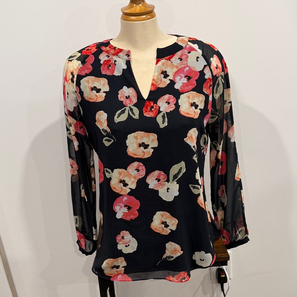 CAbi Floral Blouse - Black and Red